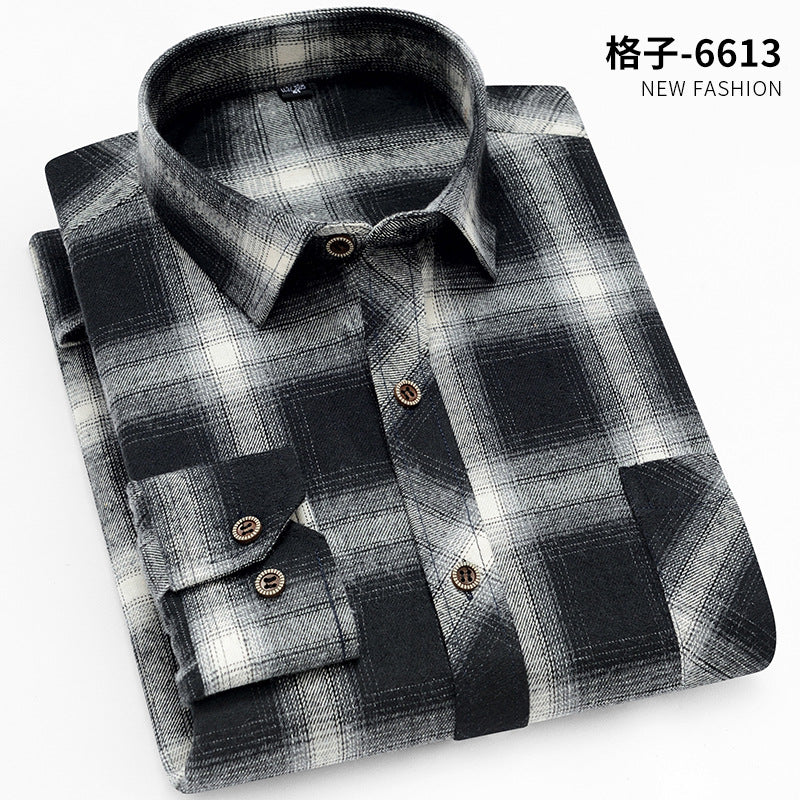 Spring New Men's Brushed Plaid Long-Sleeved Shirt, Cross-Border European and American Amazon Best-Selling Non-Iron Shirt, British Style