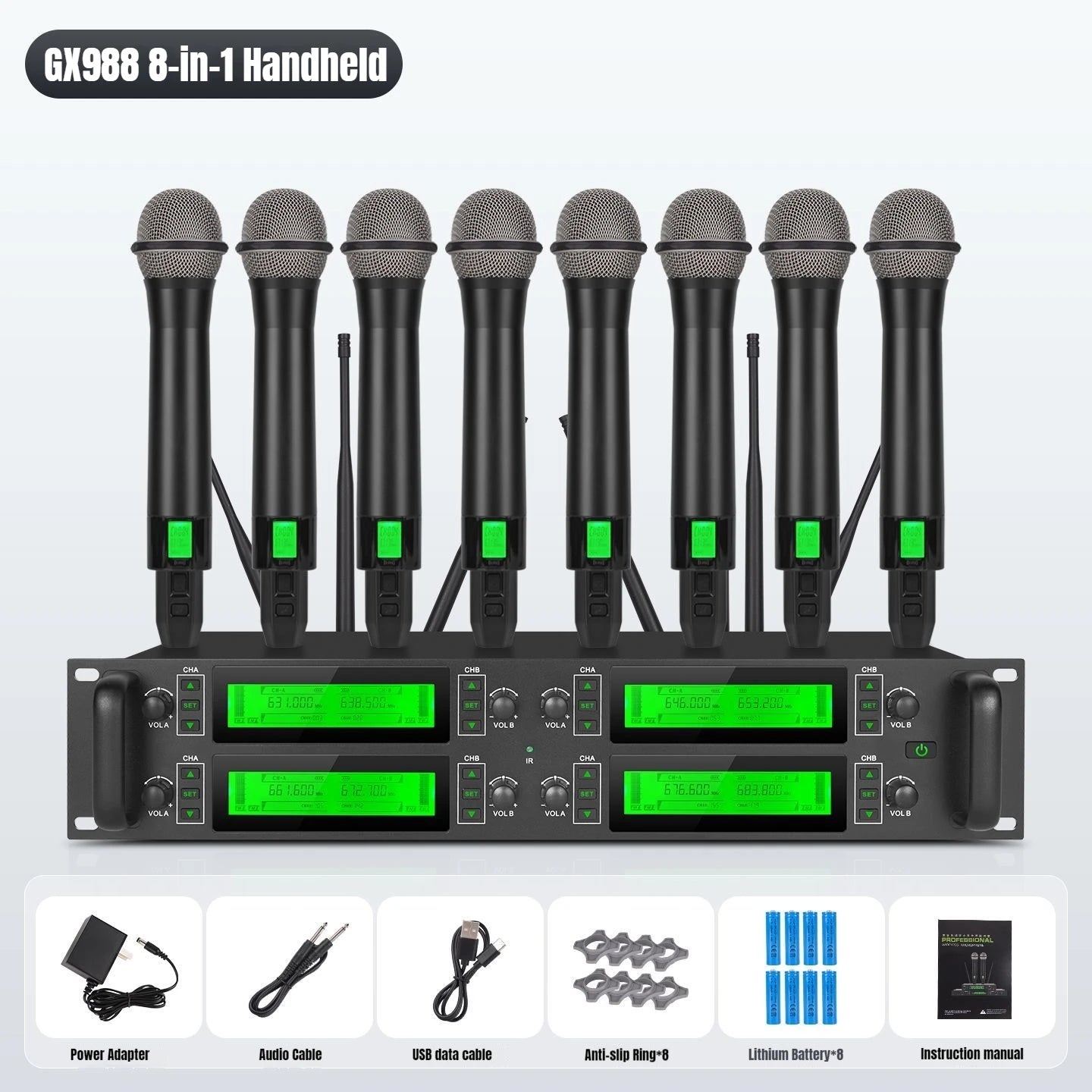 YAMNWEO GX 2/4/8 Channel UHF Wireless Microphone System, Handheld Dynamic Mics, Anti-Howling Stable Signal, Cardioid Pickup for Stage Karaoke Wedding Church Speech Teaching Performance