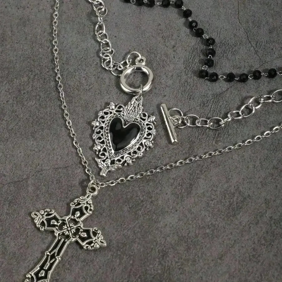 3Pcs Gothic Black Heart Cross Necklace, Y2K Punk Vintage, Daily Party Streetwear, Ideal Gift, Free Shipping