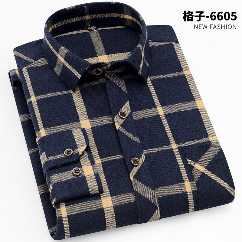 Spring New Men's Brushed Plaid Long-Sleeved Shirt, Cross-Border European and American Amazon Best-Selling Non-Iron Shirt, British Style