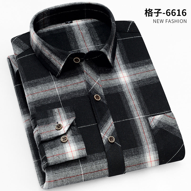 Spring New Men's Brushed Plaid Long-Sleeved Shirt, Cross-Border European and American Amazon Best-Selling Non-Iron Shirt, British Style