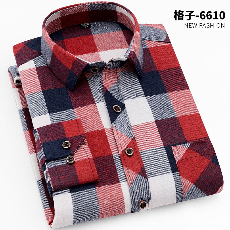 Spring New Men's Brushed Plaid Long-Sleeved Shirt, Cross-Border European and American Amazon Best-Selling Non-Iron Shirt, British Style