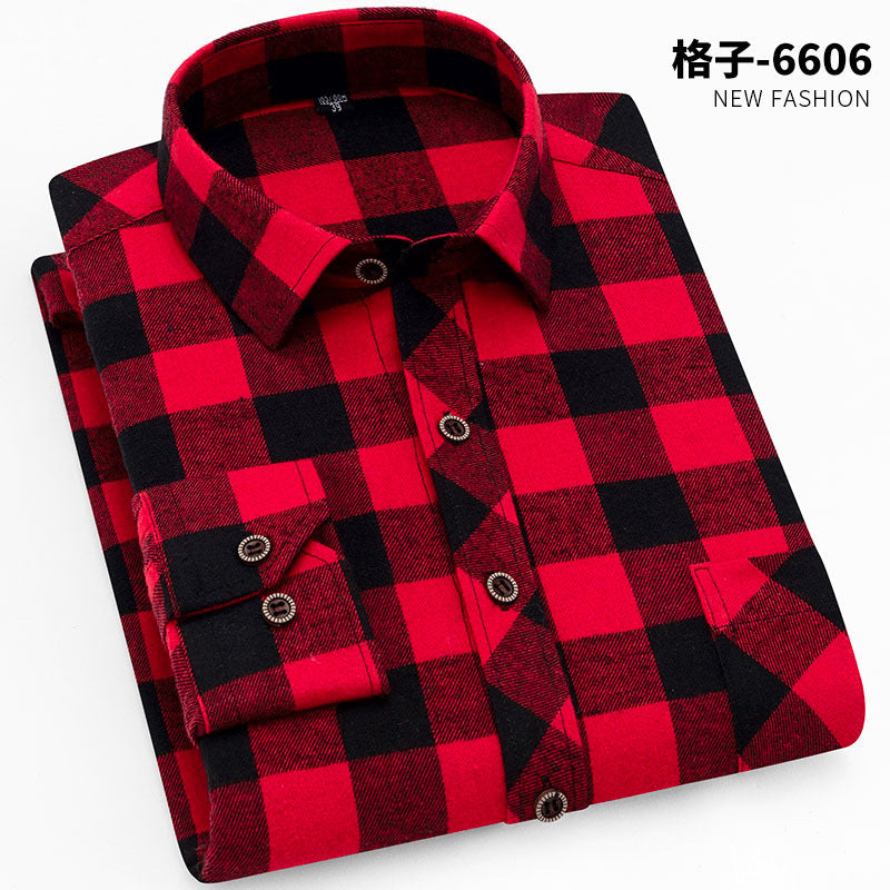 Spring New Men's Brushed Plaid Long-Sleeved Shirt, Cross-Border European and American Amazon Best-Selling Non-Iron Shirt, British Style
