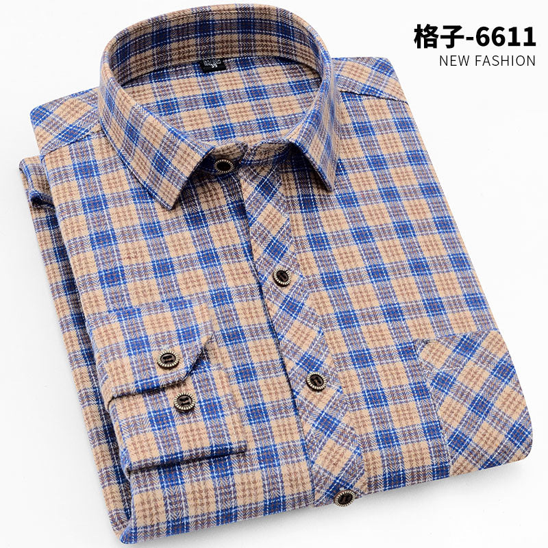 Spring New Men's Brushed Plaid Long-Sleeved Shirt, Cross-Border European and American Amazon Best-Selling Non-Iron Shirt, British Style