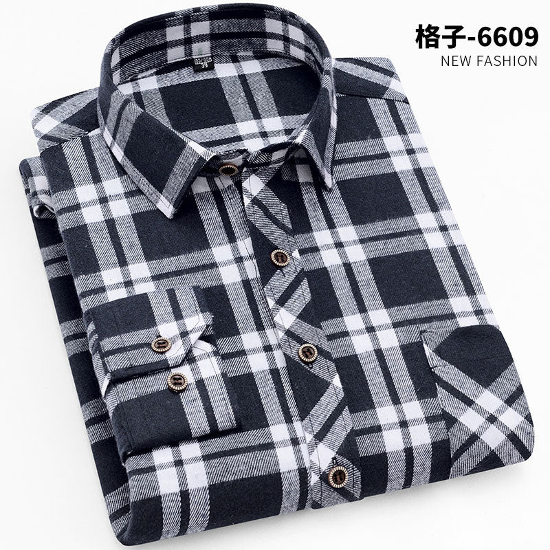Spring New Men's Brushed Plaid Long-Sleeved Shirt, Cross-Border European and American Amazon Best-Selling Non-Iron Shirt, British Style