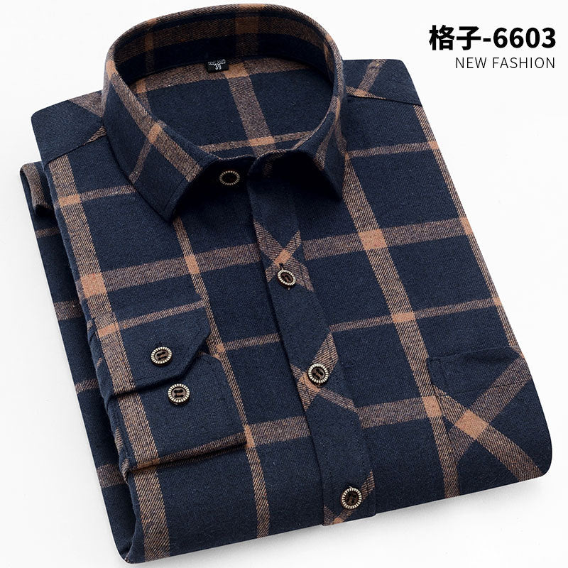 Spring New Men's Brushed Plaid Long-Sleeved Shirt, Cross-Border European and American Amazon Best-Selling Non-Iron Shirt, British Style