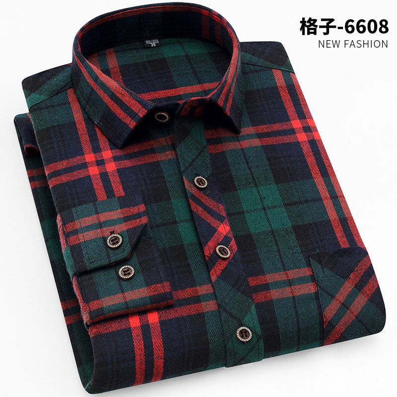 Spring New Men's Brushed Plaid Long-Sleeved Shirt, Cross-Border European and American Amazon Best-Selling Non-Iron Shirt, British Style
