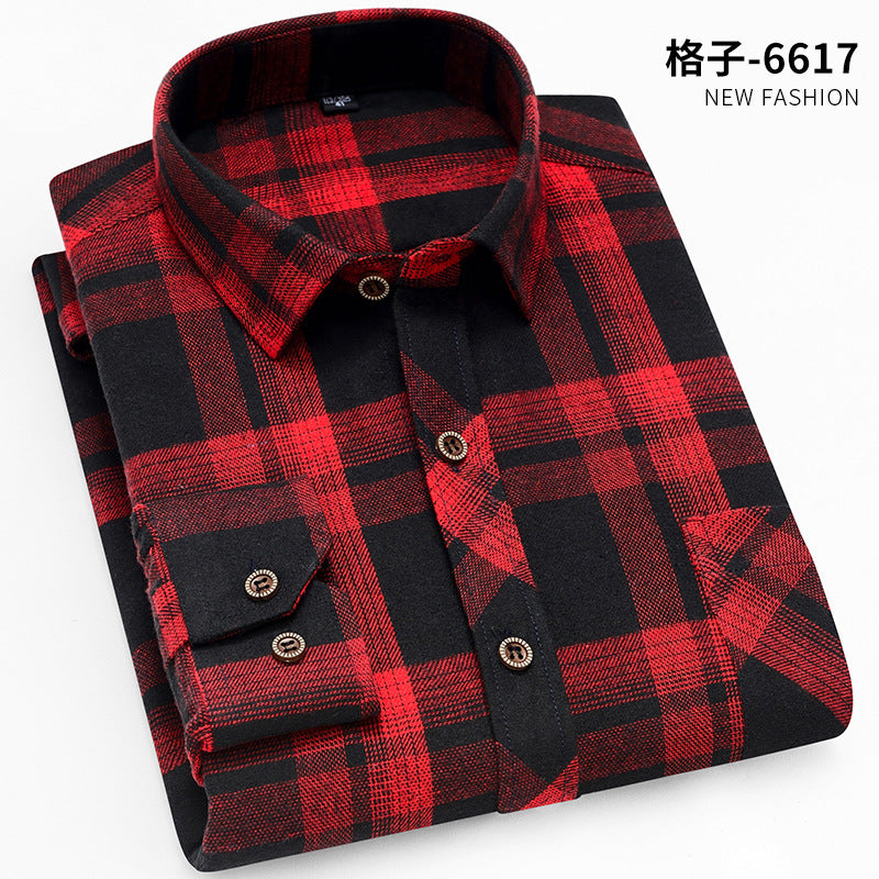 Spring New Men's Brushed Plaid Long-Sleeved Shirt, Cross-Border European and American Amazon Best-Selling Non-Iron Shirt, British Style