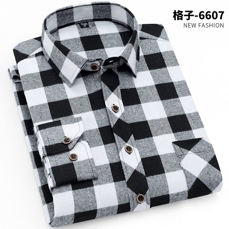 Spring New Men's Brushed Plaid Long-Sleeved Shirt, Cross-Border European and American Amazon Best-Selling Non-Iron Shirt, British Style