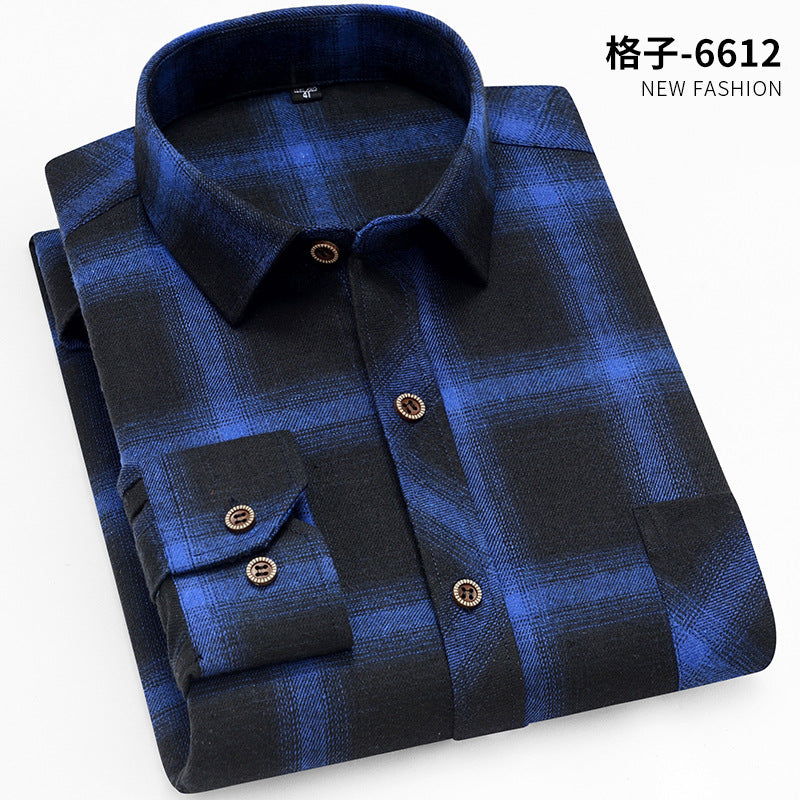 Spring New Men's Brushed Plaid Long-Sleeved Shirt, Cross-Border European and American Amazon Best-Selling Non-Iron Shirt, British Style