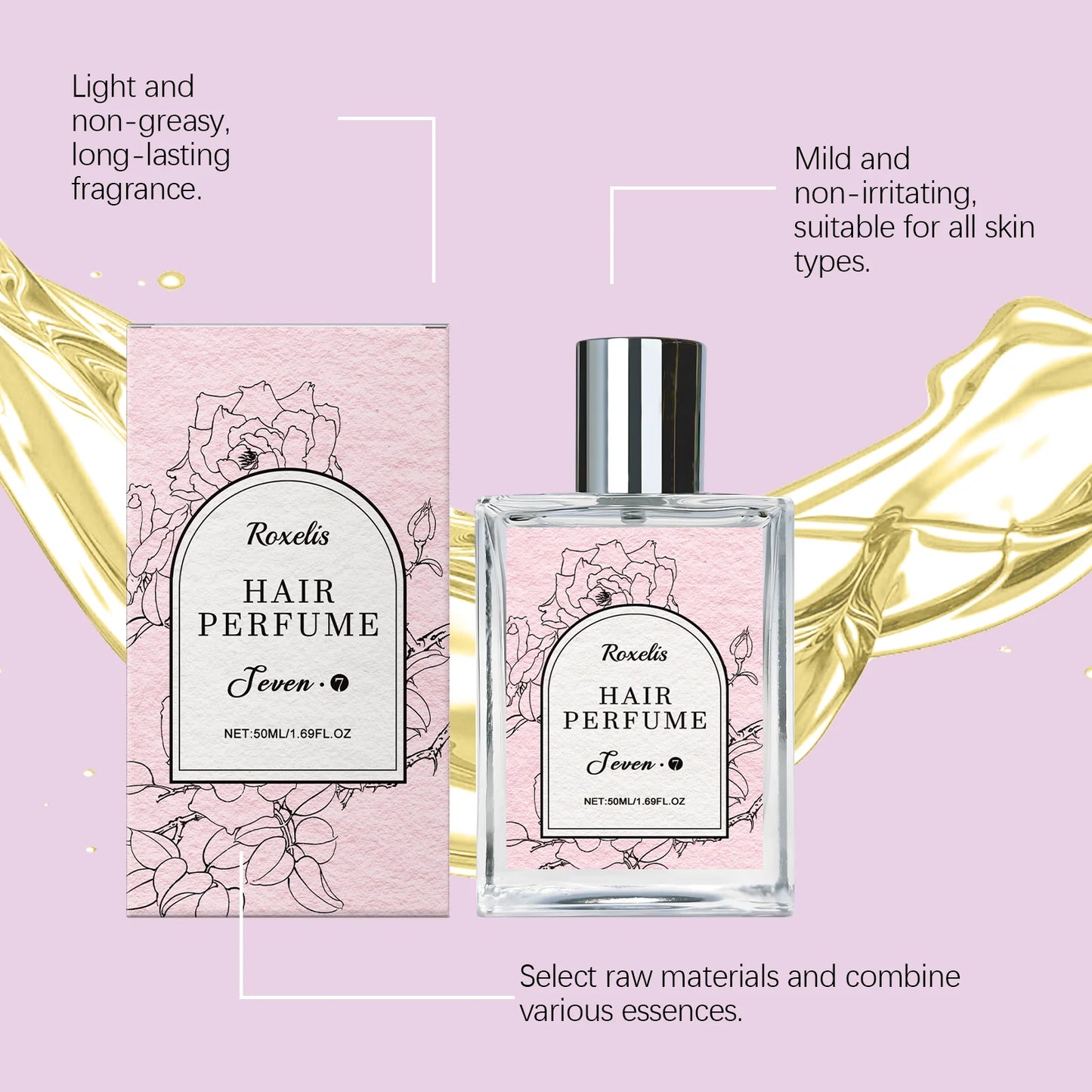 Roxelis 50ml Rose Hair Perfume for Women Charming Floral Fragrance Refreshing Body Scent Elegant Charm for Glowing Dates
