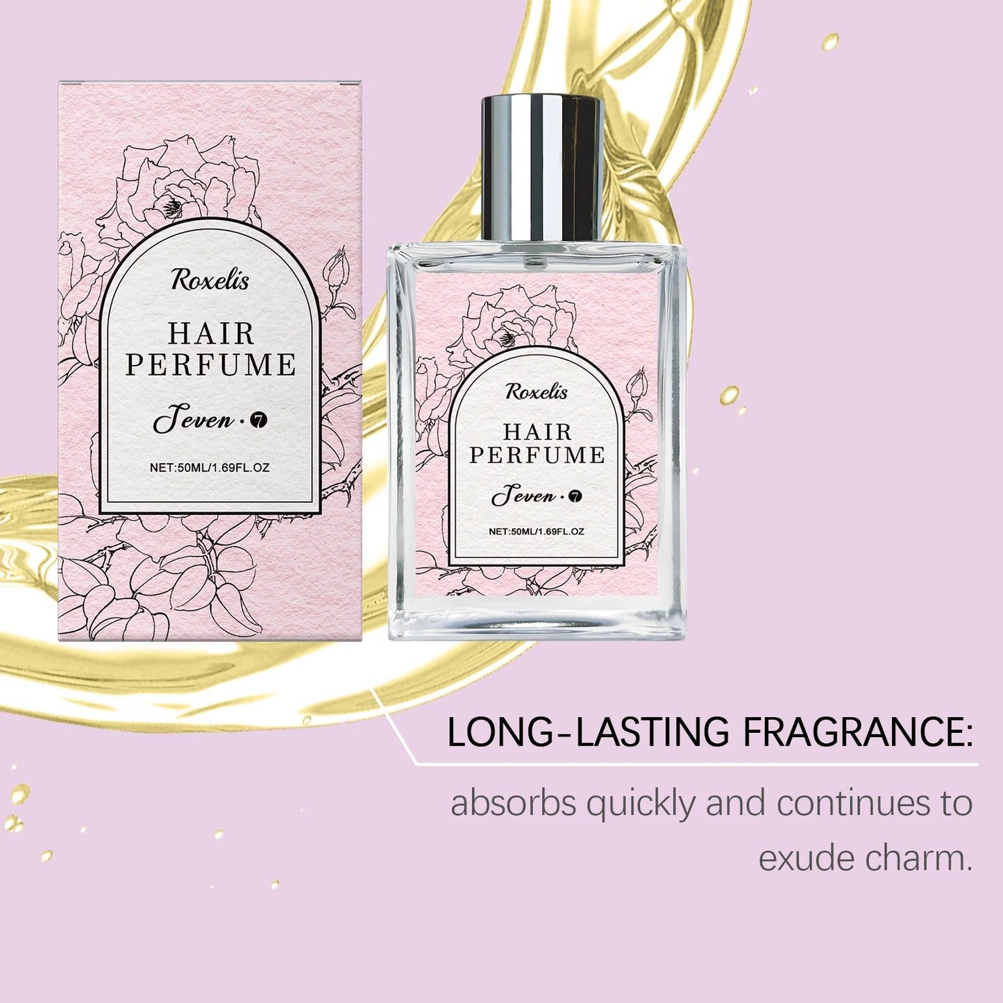Roxelis 50ml Rose Hair Perfume for Women Charming Floral Fragrance Refreshing Body Scent Elegant Charm for Glowing Dates