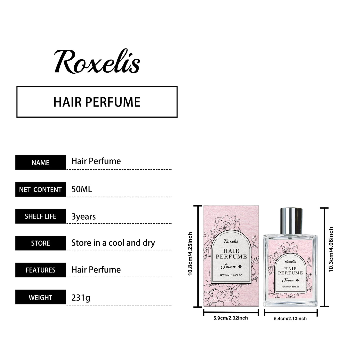 Roxelis 50ml Rose Hair Perfume for Women Charming Floral Fragrance Refreshing Body Scent Elegant Charm for Glowing Dates