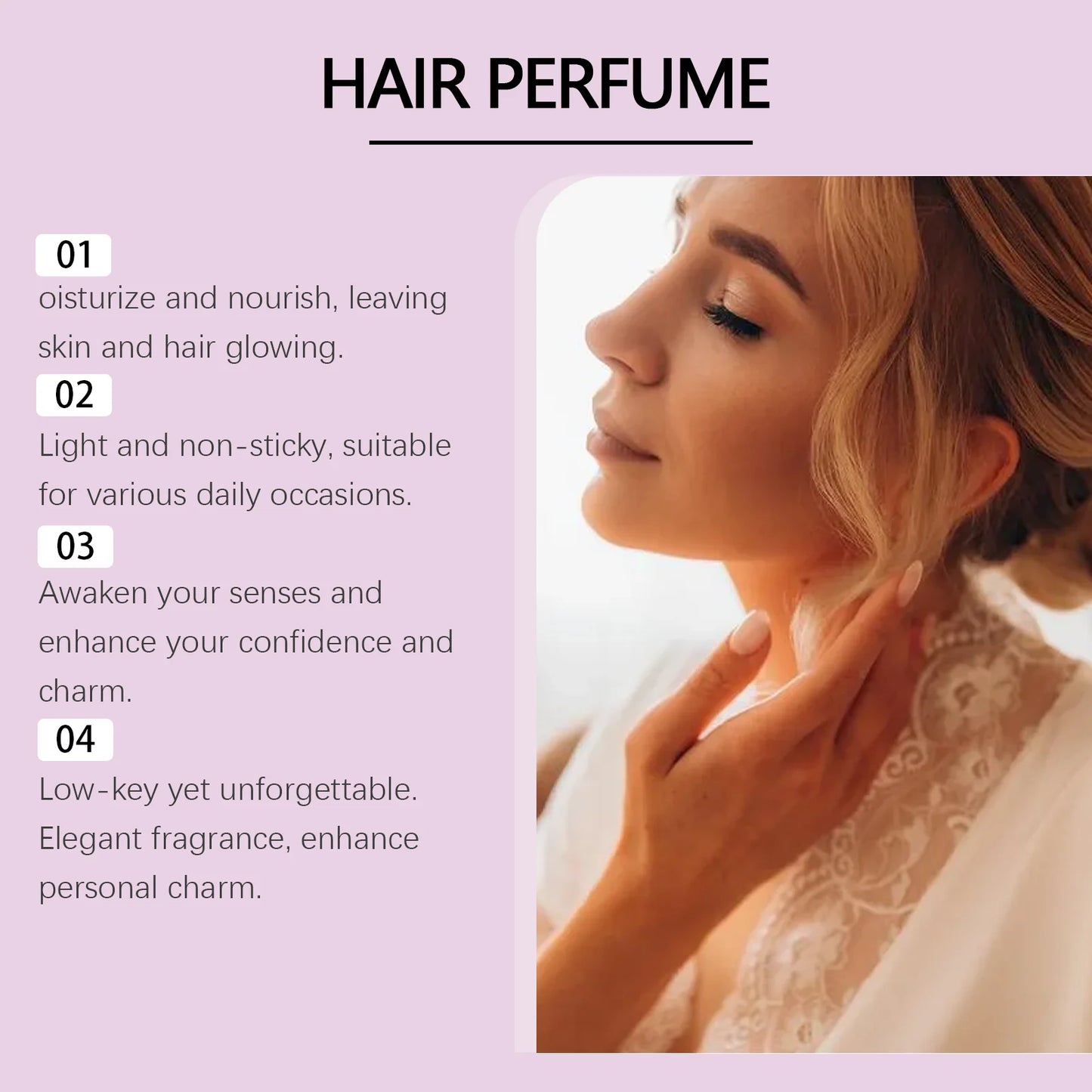 Roxelis 50ml Rose Hair Perfume for Women Charming Floral Fragrance Refreshing Body Scent Elegant Charm for Glowing Dates