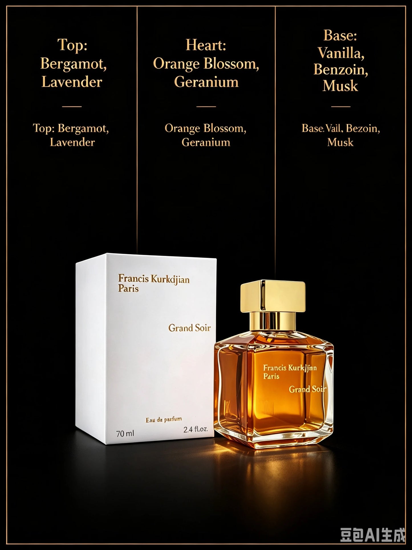 Grand Soir Eau de Parfum 2.4 Fl Oz 70ml, Warm Woody Oriental Unisex Luxury Niche Perfume with Benzoin Vanilla Rich Amber Smooth Cedarwood Incense, Long Lasting Cozy Evening Scent for Winter Date Night Formal Events, New Listi