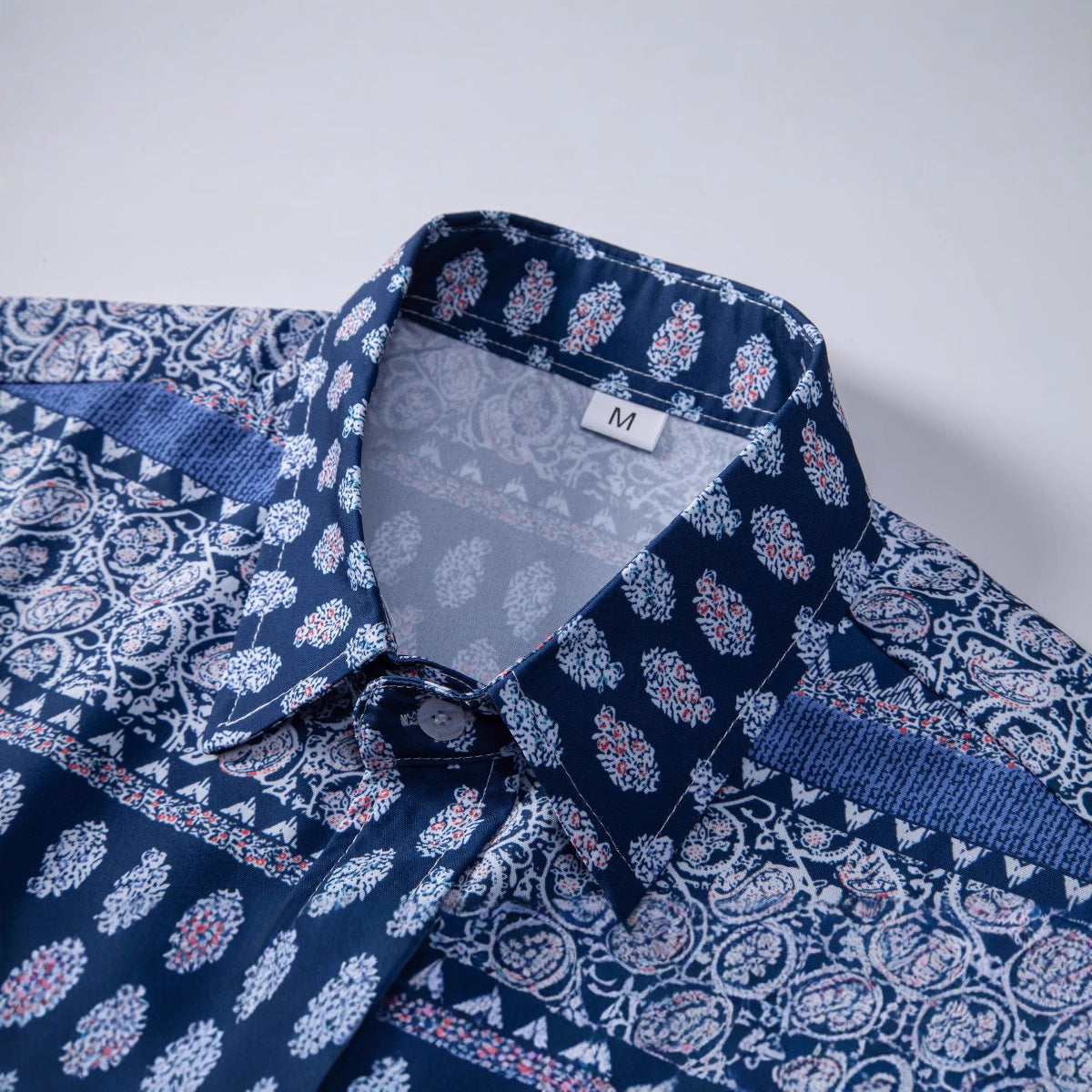 New Foreign Trade Model 2026 Spring/Summer Ethnic Style Men's Printed Slim Fit Trendy Versatile Short-Sleeve Shirt Men's Clothing Wholesale