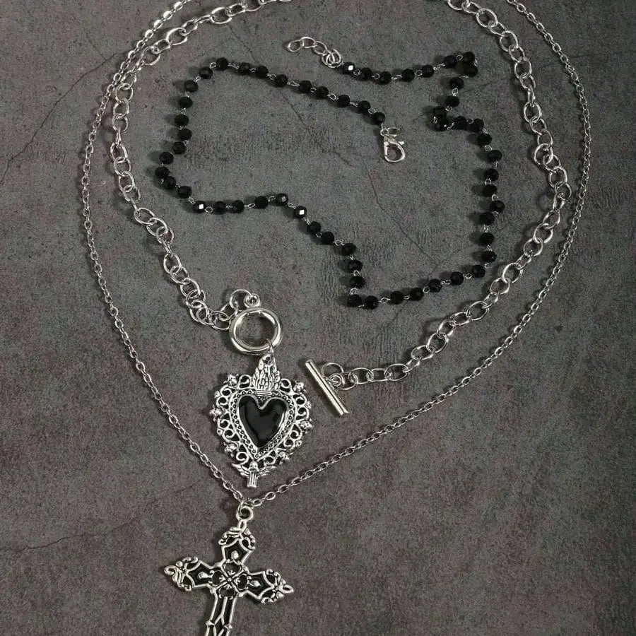 3Pcs Gothic Black Heart Cross Necklace, Y2K Punk Vintage, Daily Party Streetwear, Ideal Gift, Free Shipping
