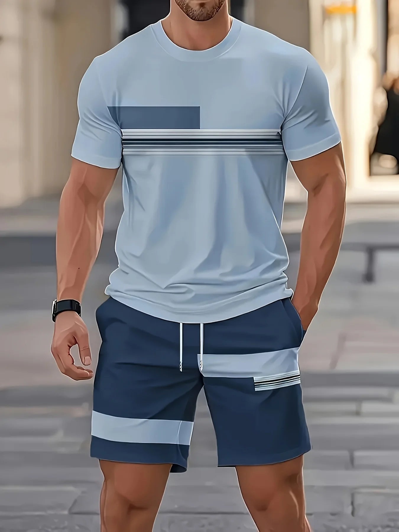 Summer 2025 Bestseller Men's short-sleeved suit Breathable casual and fashionable 3D printed outdoor streetwear