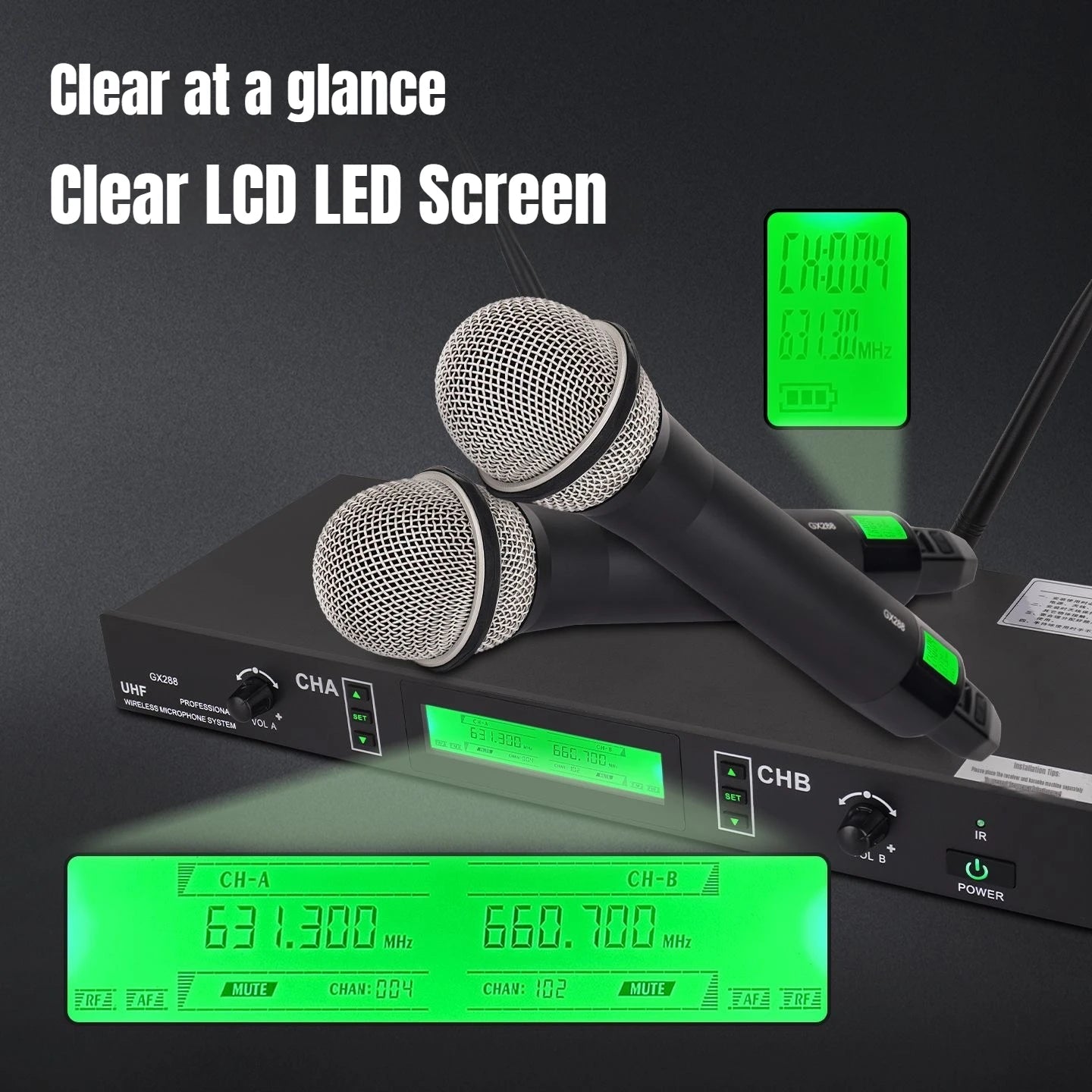 YAMNWEO GX 2/4/8 Channel UHF Wireless Microphone System, Handheld Dynamic Mics, Anti-Howling Stable Signal, Cardioid Pickup for Stage Karaoke Wedding Church Speech Teaching Performance