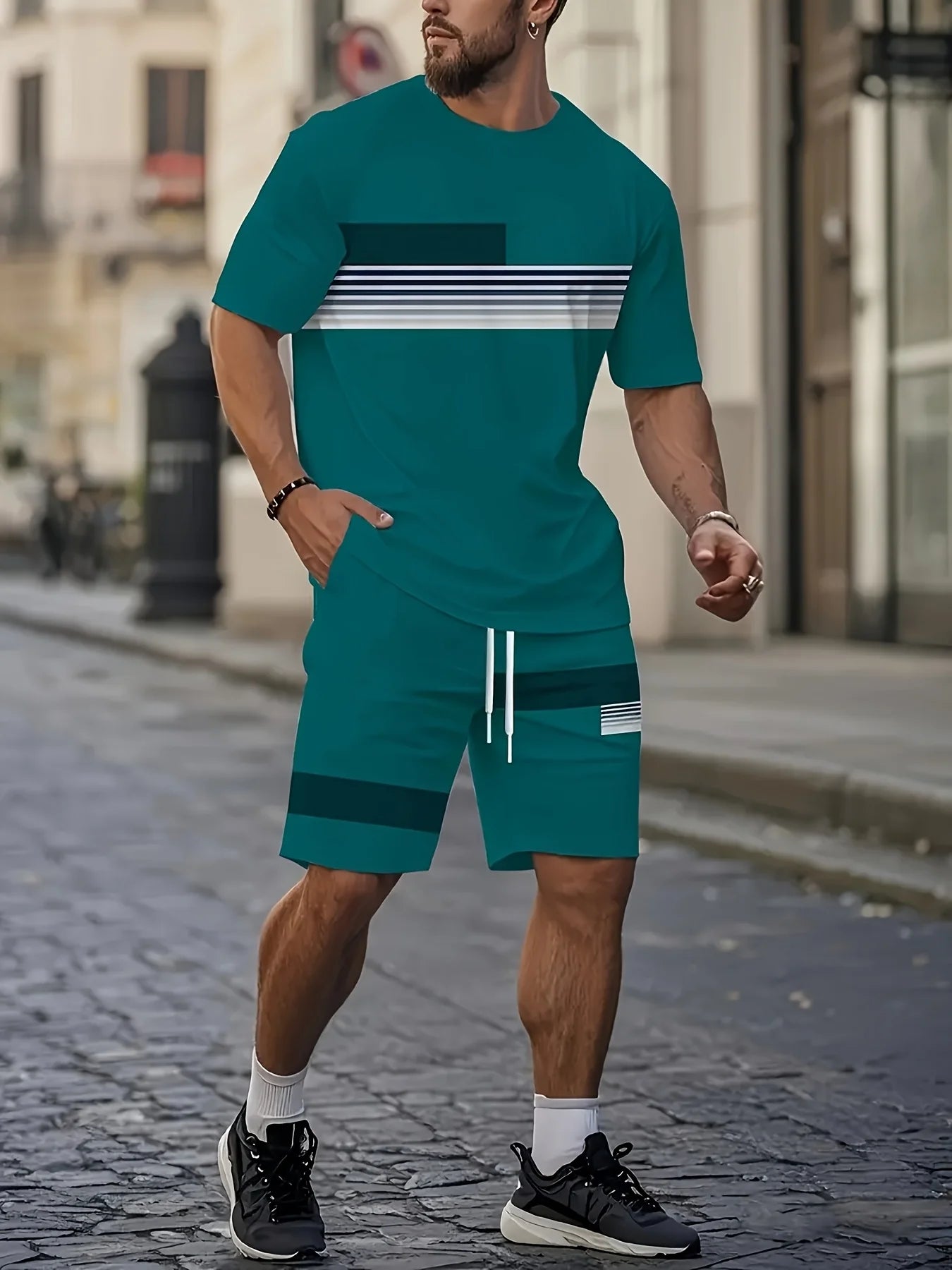 Summer 2025 Bestseller Men's short-sleeved suit Breathable casual and fashionable 3D printed outdoor streetwear